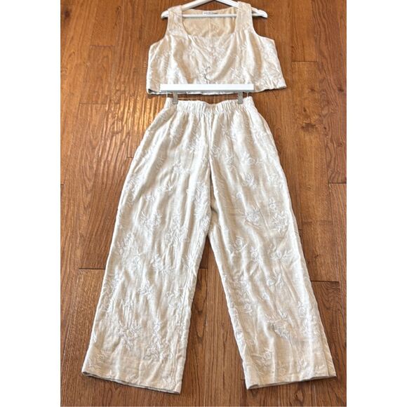 Abercrombie tan embroidered linen tank pant set medium/ large - Picture 14 of 15